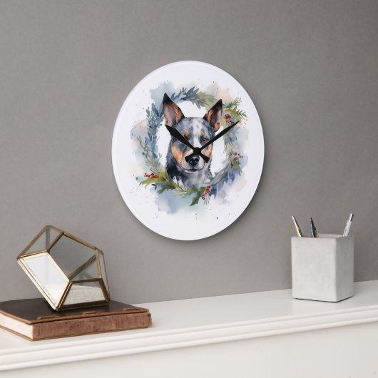 ブルーヒーラークリスマスリースフェスティバルカップ ラージ壁時計 (オフィス)