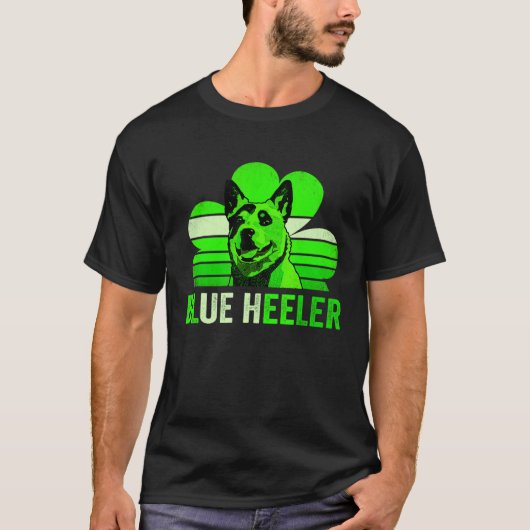 ブルーヒーラーシャームロックSt patricks day Tシャツ (正面)