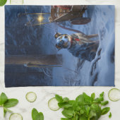 ブルーヒーラースノウィースリークリスマスデコール キッチンタオル (折り畳み)