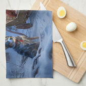 ブルーヒーラースノウィースリークリスマスデコール キッチンタオル (四つ折り)