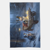 ブルーヒーラースノウィースリークリスマスデコール キッチンタオル (縦)