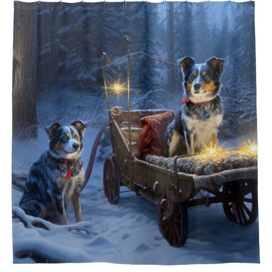 ブルーヒーラースノウィースリークリスマスデコール シャワーカーテン (正面)