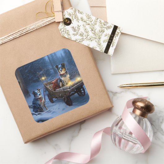 ブルーヒーラースノウィースリークリスマスデコール スクエアシール (ギフト)