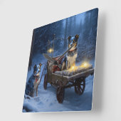 ブルーヒーラースノウィースリークリスマスデコール スクエア壁時計 (傾斜)