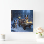 ブルーヒーラースノウィースリークリスマスデコール スクエア壁時計 (ホーム)