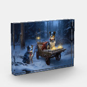 ブルーヒーラースノウィースリークリスマスデコール フォトブロック (左)