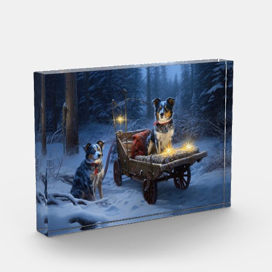 ブルーヒーラースノウィースリークリスマスデコール フォトブロック (左)