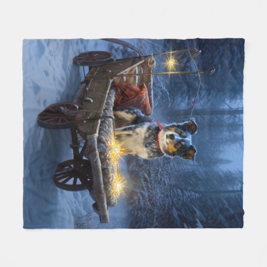 ブルーヒーラースノウィースリークリスマスデコール フリースブランケット (正面(横))