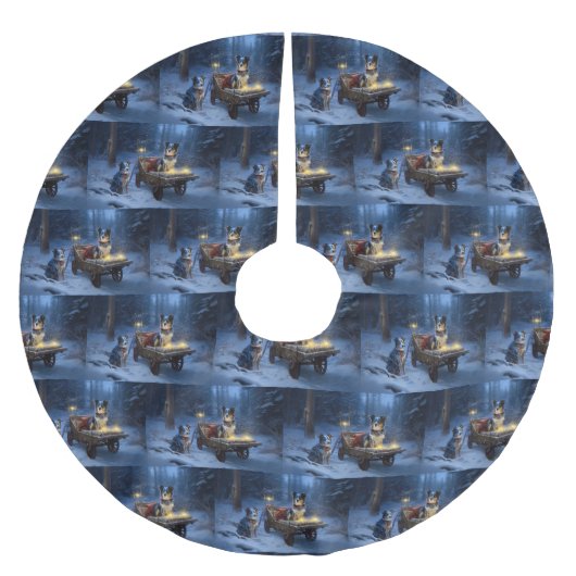 ブルーヒーラースノウィースリークリスマスデコール ブラッシュドポリエステルツリースカート (正面)