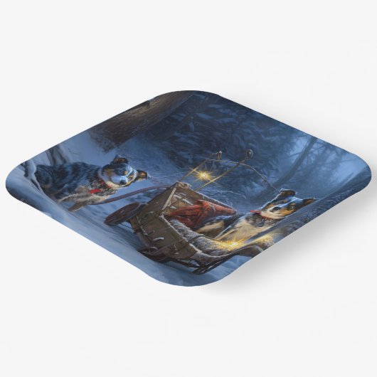 ブルーヒーラースノウィースリークリスマスデコール ペーパープレート (傾斜あり)