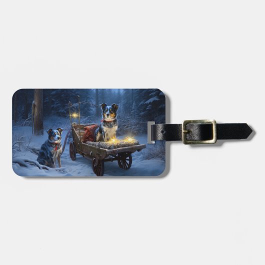 ブルーヒーラースノウィースリークリスマスデコール ラゲッジタグ (正面横)