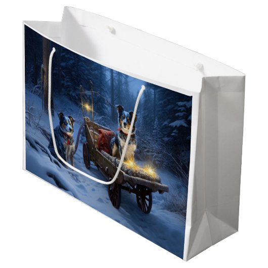 ブルーヒーラースノウィースリークリスマスデコール ラージペーパーバッグ (正面アングル)
