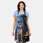 ブルーヒーラードッグお洒落ハロウィン絵を描ズ エプロン (着用した状態)
