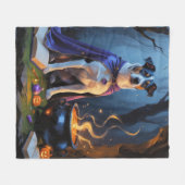 ブルーヒーラードッグお洒落ハロウィン絵を描ズ フリースブランケット (正面(横))