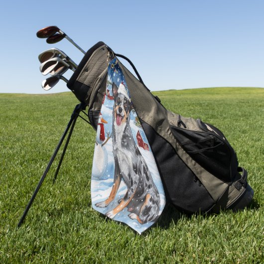 ブルーヒーラードッグウィンターワンダーランドクリスマスジョイ ゴルフタオル (グリーン)