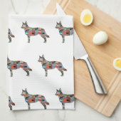 ブルーヒーラードッグブリードシルエットジオプレイド キッチンタオル (四つ折り)