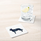 ブルーヒーラードッグブレッドシルエット黒水色 スクエアペーパーコースター (インサイチュ)