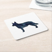 ブルーヒーラードッグブレッドシルエット黒水色 スクエアペーパーコースター (アングル)
