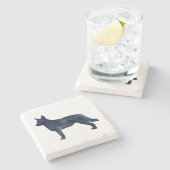 ブルーヒーラードッグブレッドシルエット黒水色 ストーンコースター (横)