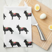 ブルーヒーラードッグブレッドボホフローラシルエット キッチンタオル (四つ折り)