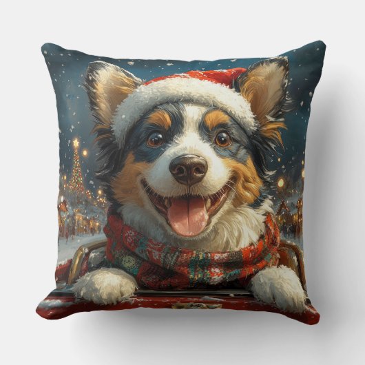 ブルーヒーラードッグローラーコースタークリスマス クッション (正面)