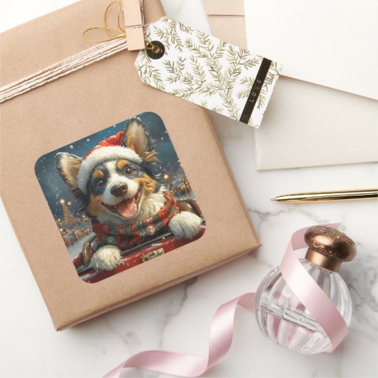 ブルーヒーラードッグローラーコースタークリスマス スクエアシール (ギフト)