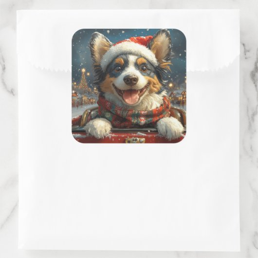 ブルーヒーラードッグローラーコースタークリスマス スクエアシール (バッグ)