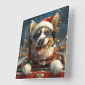ブルーヒーラードッグローラーコースタークリスマス スクエア壁時計 (傾斜)