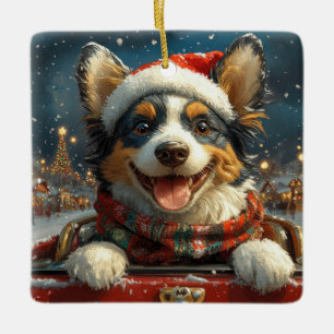ブルーヒーラードッグローラーコースタークリスマス セラミックオーナメント
