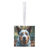 ブルーヒーラードッグ2フォトクリスマスホリデー キューブオーナメント (右)