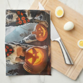 ブルーヒーラーハロウィン不気味 キッチンタオル (四つ折り)