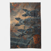 ブルーヒーラーハロウィーンナイトドギー喜び キッチンタオル (縦)