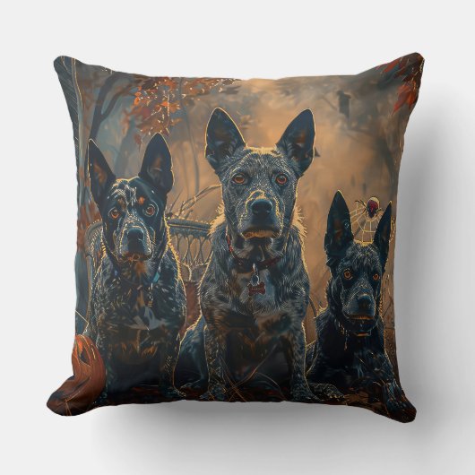 ブルーヒーラーハロウィーンナイトドギー喜び クッション (正面)