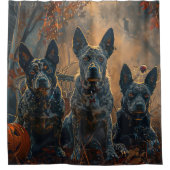 ブルーヒーラーハロウィーンナイトドギー喜び シャワーカーテン (正面)