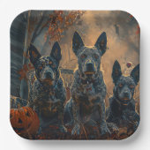 ブルーヒーラーハロウィーンナイトドギー喜び ペーパープレート (正面)