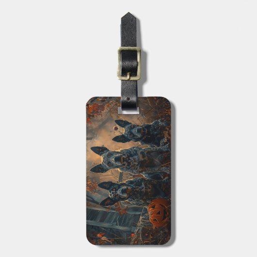 ブルーヒーラーハロウィーンナイトドギー喜び ラゲッジタグ (正面縦)