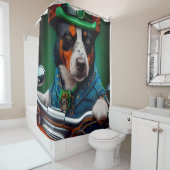 ブルーヒーラー犬が自転車を運転する聖パトリックの日 シャワーカーテン (インサイチュ)