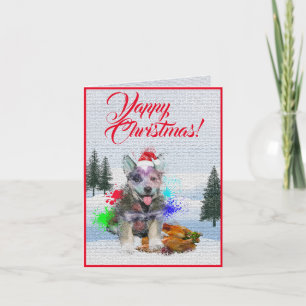 ブルーヒーラー犬のイラスト入りクリスマスカード オーダーメイド カード