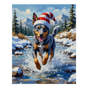 ブルーヒーラー犬のエネルギッシュなウィンタークリーククリスマス ポスター