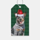 ブルーヒーラー犬のクリスマスとホリデープレイド ギフトタグ (正面)