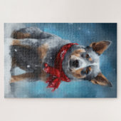 ブルーヒーラー犬のクリスマス・スノー ジグソーパズル (横)