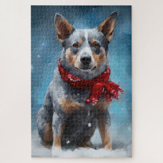 ブルーヒーラー犬のクリスマス・スノー ジグソーパズル (縦)
