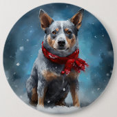 ブルーヒーラー犬のクリスマス・スノー 缶バッジ (正面)