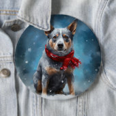 ブルーヒーラー犬のクリスマス・スノー 缶バッジ (インサイチュ)