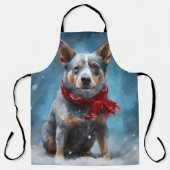 ブルーヒーラー犬のクリスマス・雪景色 エプロン (正面)