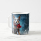 ブルーヒーラー犬のクリスマス・雪景色 コーヒーマグカップ (正面左)
