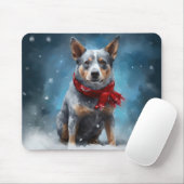 ブルーヒーラー犬のクリスマス・雪景色 マウスパッド (マウス)