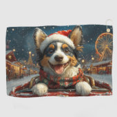ブルーヒーラー犬のジェットコースター クリスマス ゴルフタオル (横)