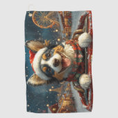 ブルーヒーラー犬のジェットコースター クリスマス ゴルフタオル (正面)