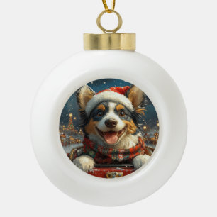 ブルーヒーラー犬のジェットコースター クリスマス セラミックボールオーナメント